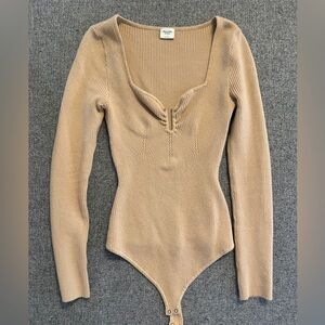 Abercrombie & Fitch Tan Fitted Buttoned Bodysuit